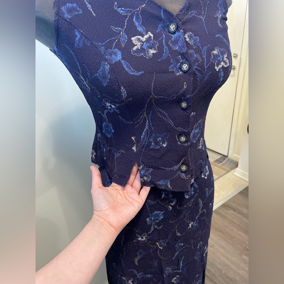 Daniel Laurent matching skirt set with top/vest purple blue floral - Picture 3 of 8